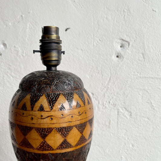 Vintage Pokerwork Wooden Lamp - #1775