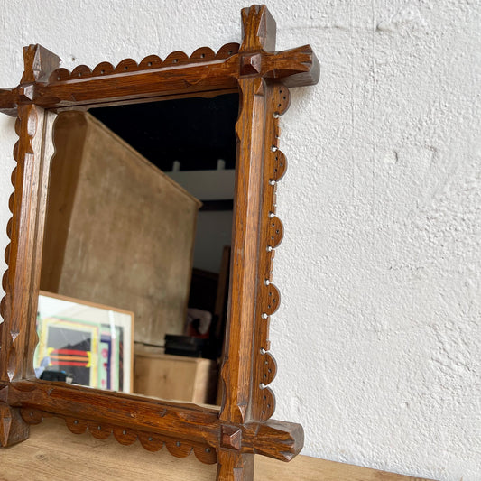 Antique Tramp Art Frame + Mirror - #1528