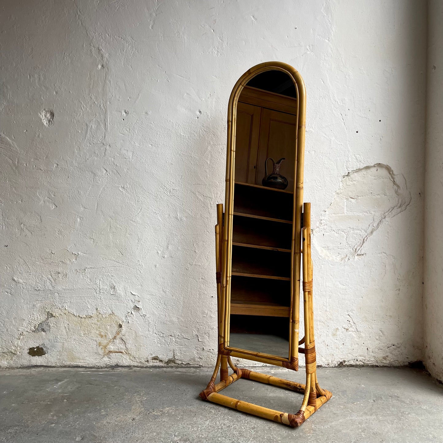 Vintage Freestanding Bamboo Mirror - #1798