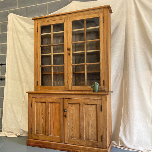 Antique Pitch Pine Glazed Cupboard - #2166