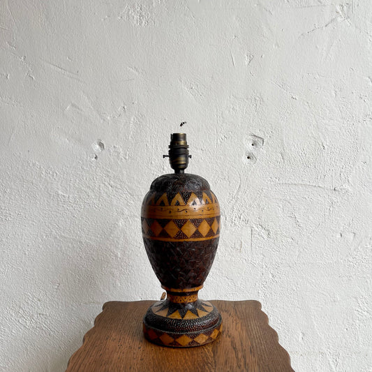 Vintage Pokerwork Wooden Lamp - #1775
