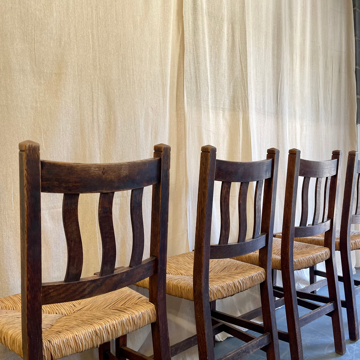 Set of Four Oak + Rush Seat Chairs - #2253