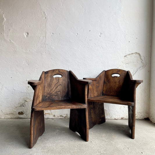 A Pair Of Vintage Elm Armchairs - #1865