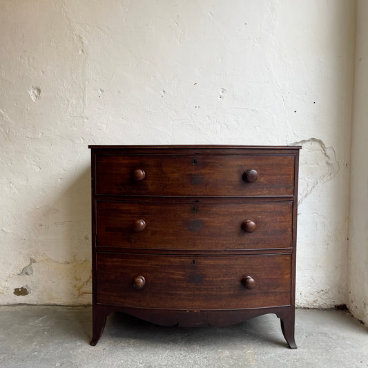 Antique Bow Fronted Chest Of Drawers - #1808