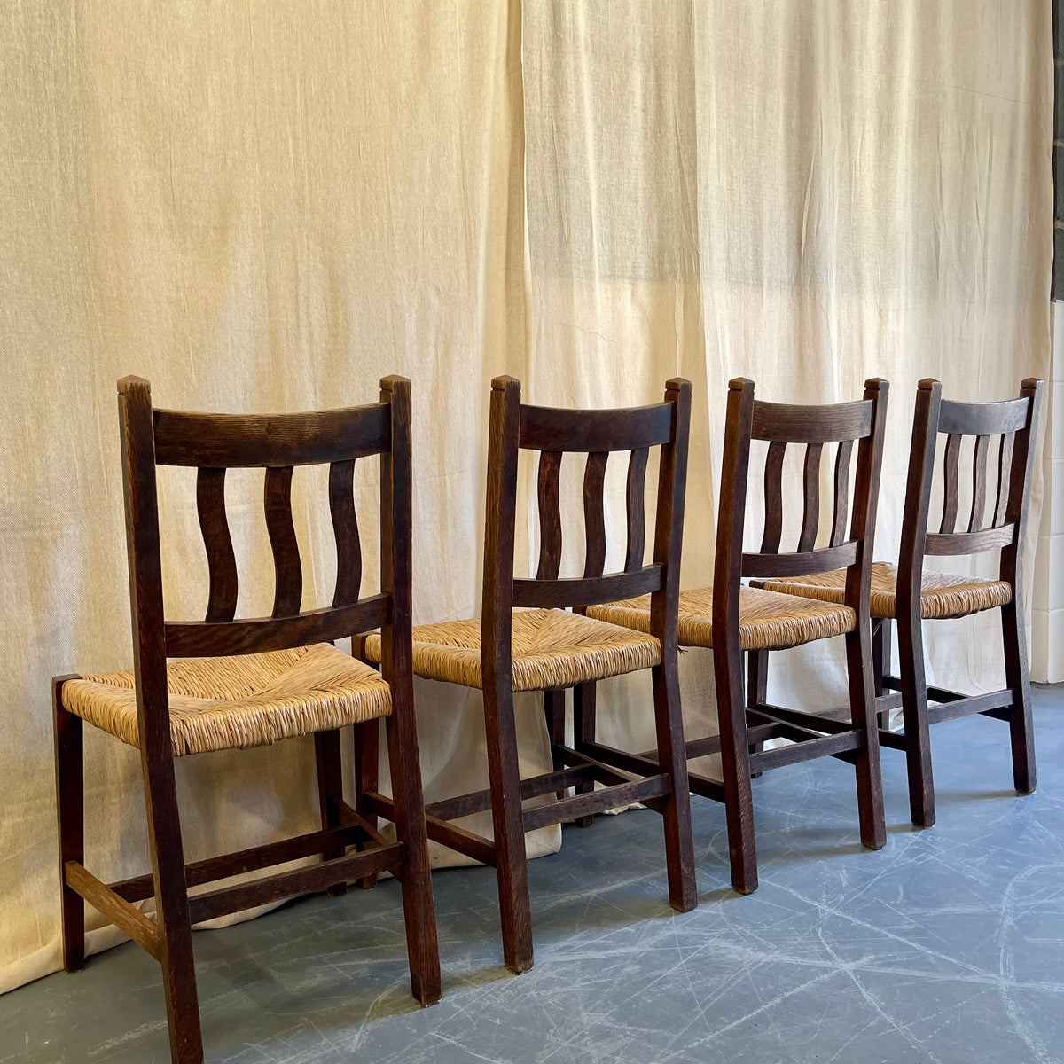Set of Four Oak + Rush Seat Chairs - #2253