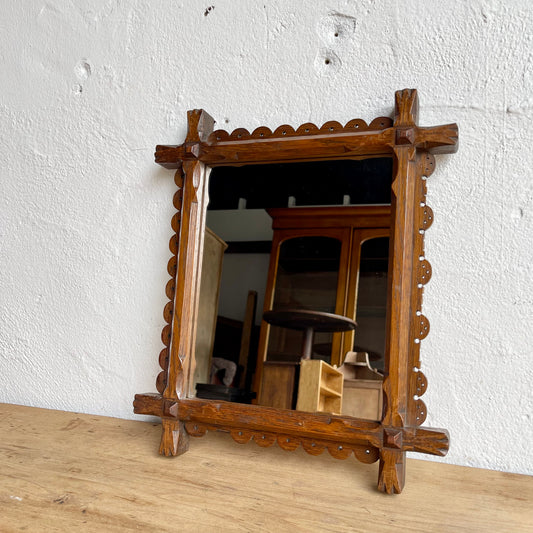 Antique Tramp Art Frame + Mirror - #1528