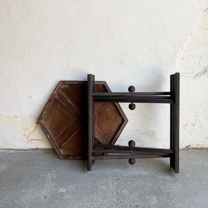 Brass & Oak Hexagonal Table - #1574