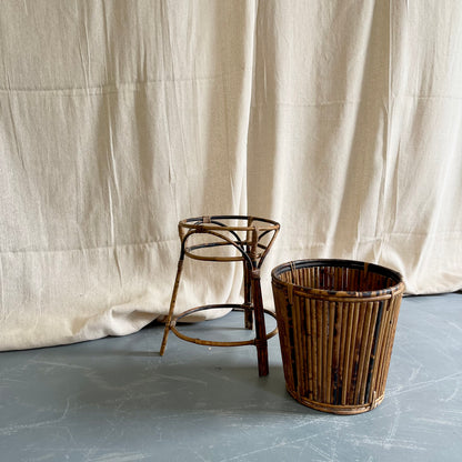 Vintage Bamboo Plant Holder + Stand - #2193b
