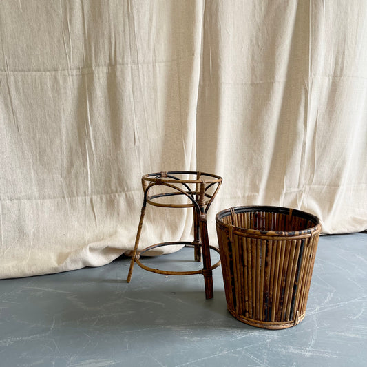 Vintage Bamboo Plant Holder + Stand - #2193b