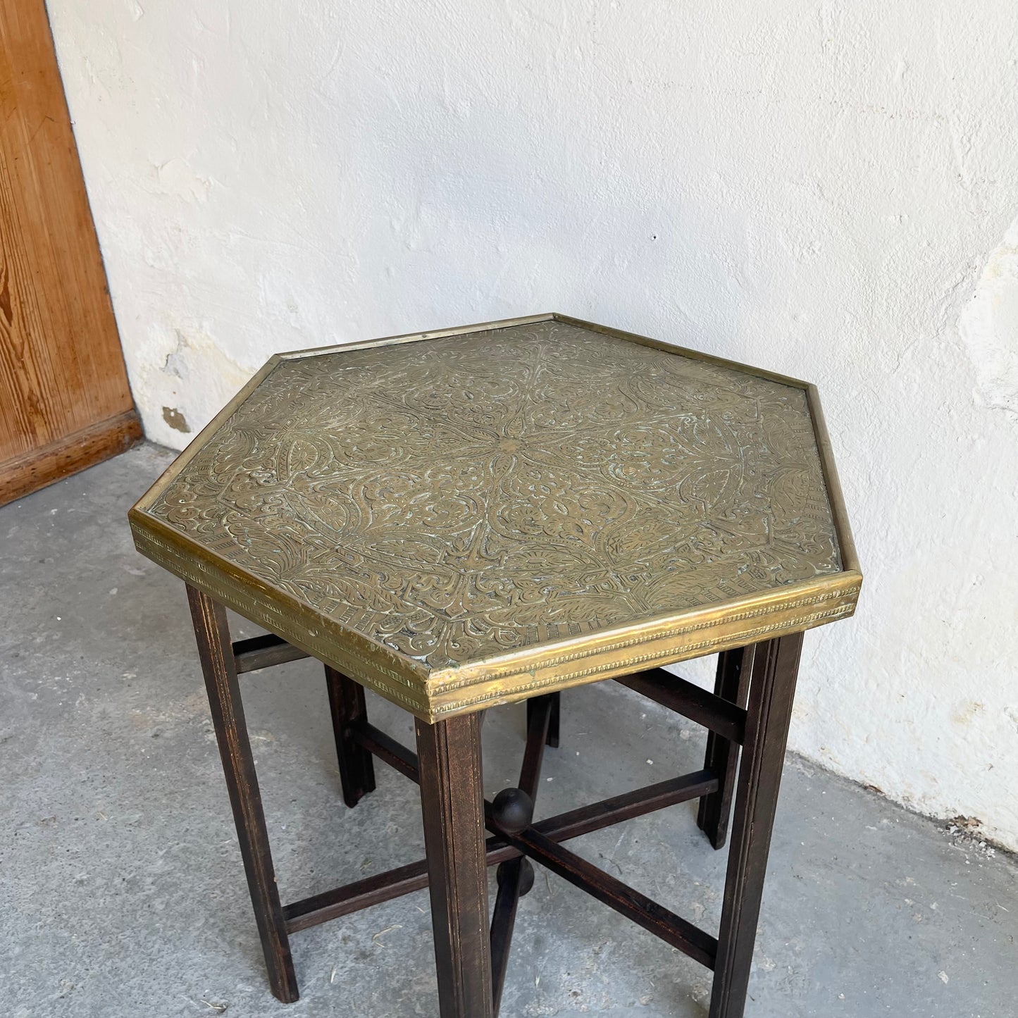 Brass & Oak Hexagonal Table - #1574