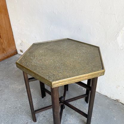 Brass & Oak Hexagonal Table - #1574