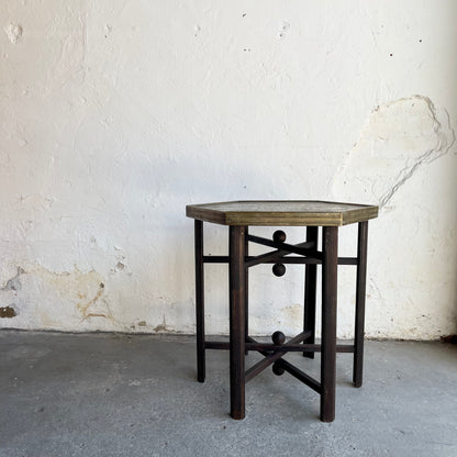 Brass & Oak Hexagonal Table - #1574