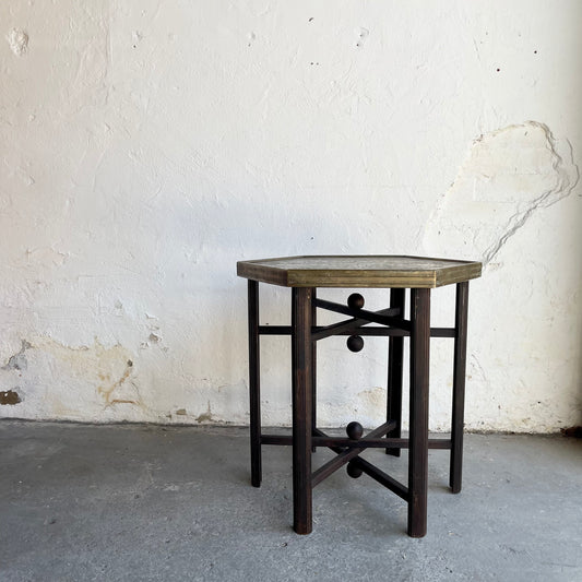 Brass & Oak Hexagonal Table - #1574