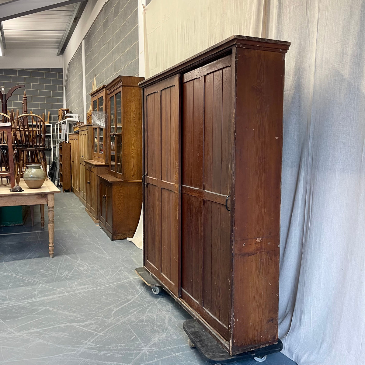 Pitch Pine Sliding Door Cupboard - #2419