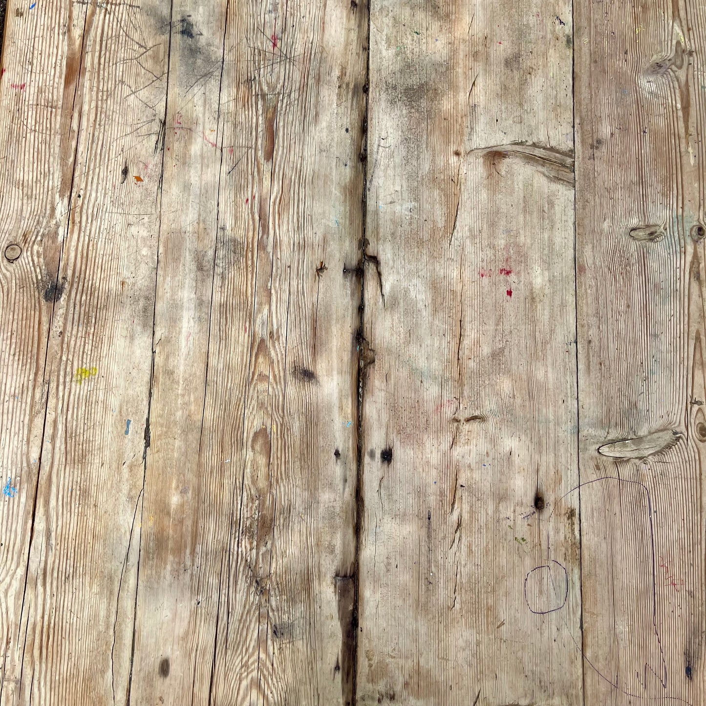 Antique Pine Table + Bench Set - #1407