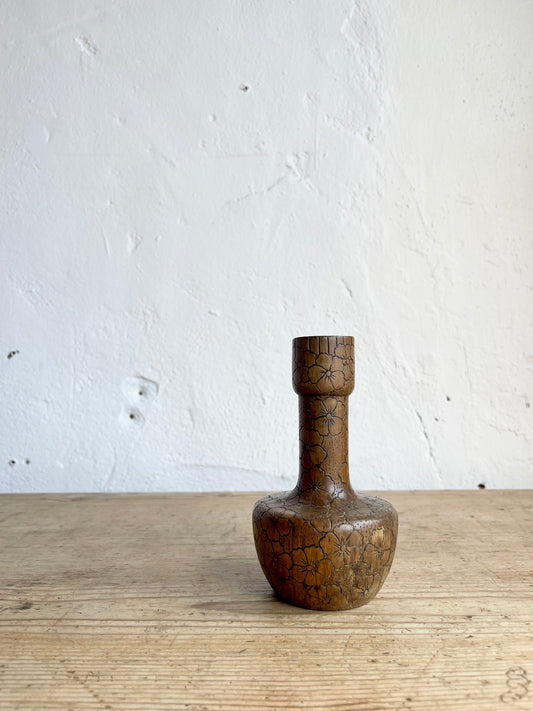 Vintage Engraved Wooden Candlestick