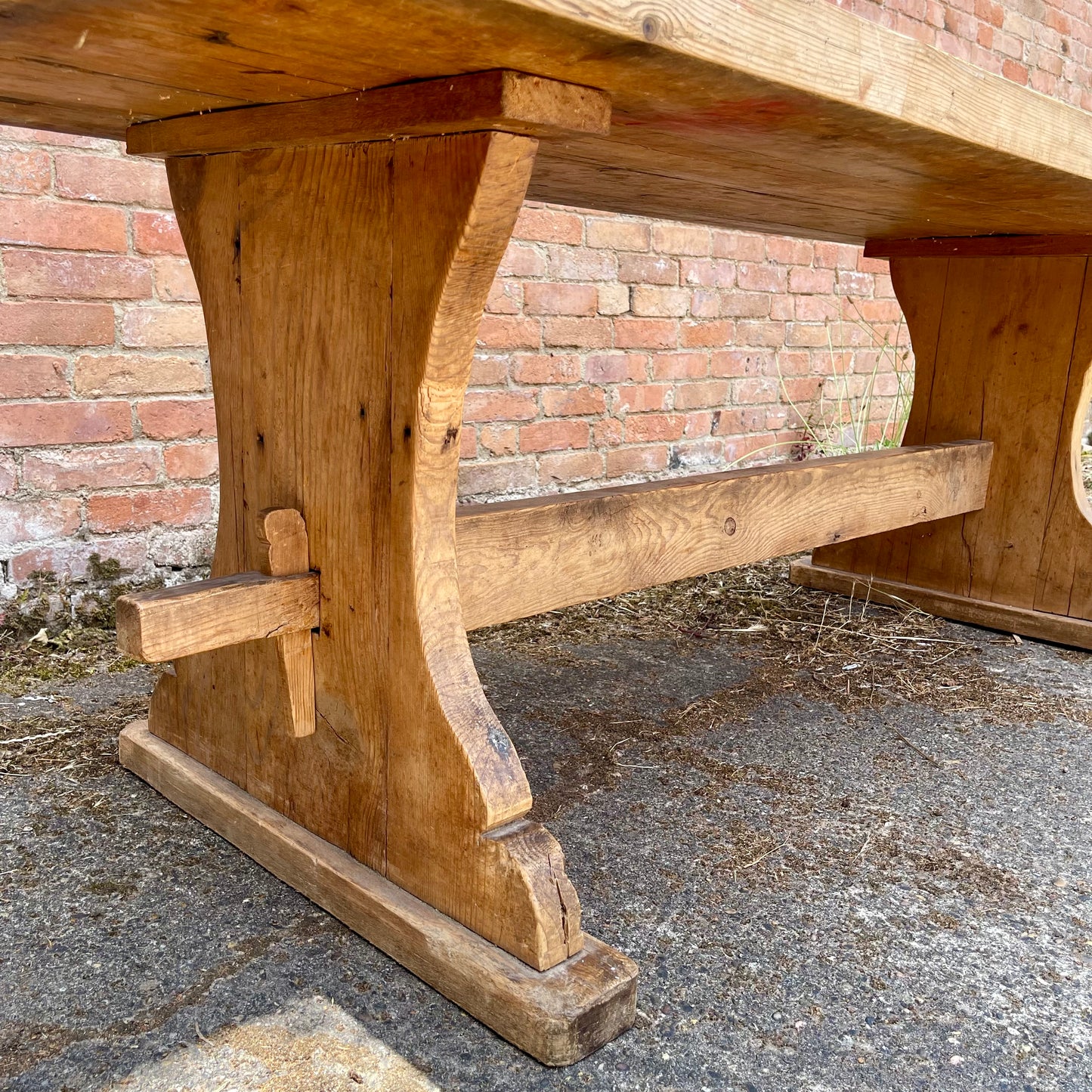 Antique Pine Table + Bench Set - #1407