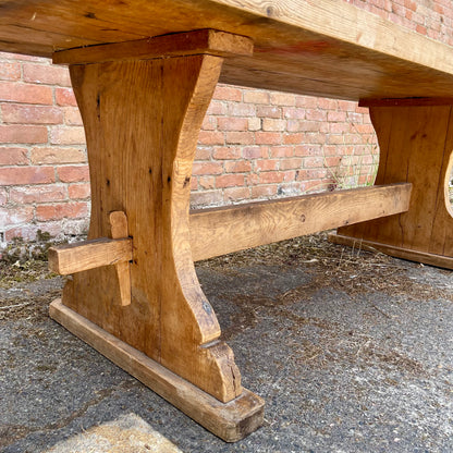 Antique Pine Table + Bench Set - #1407
