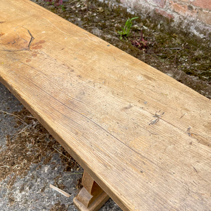 Antique Pine Table + Bench Set - #1407