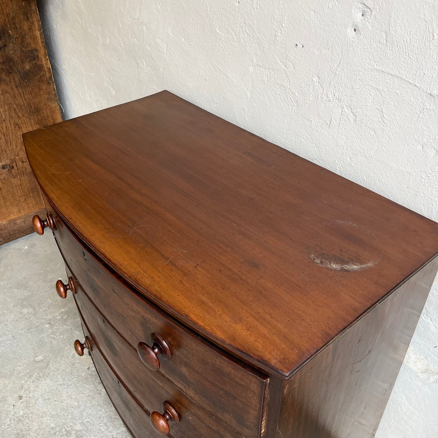 Antique Bow Fronted Chest Of Drawers - #1808