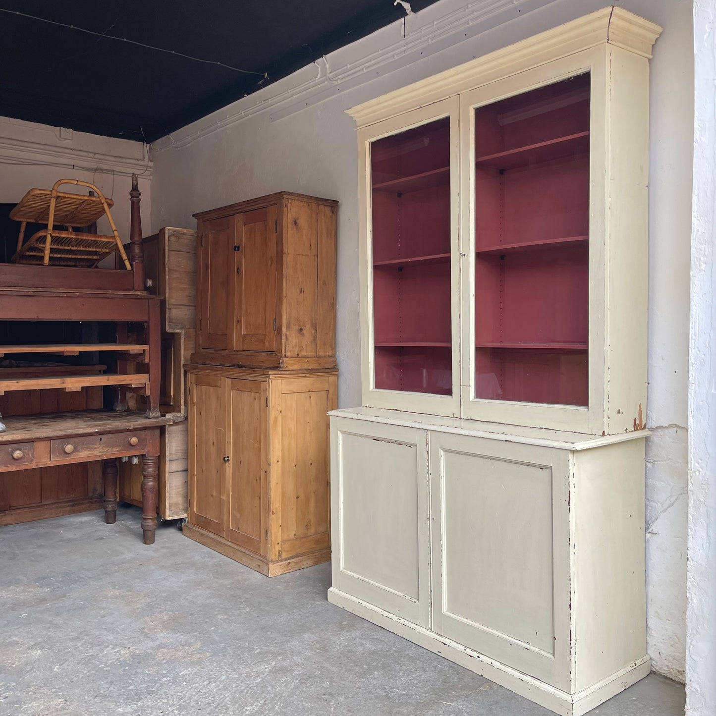 Antique Painted Glazed Cupboard - #1929