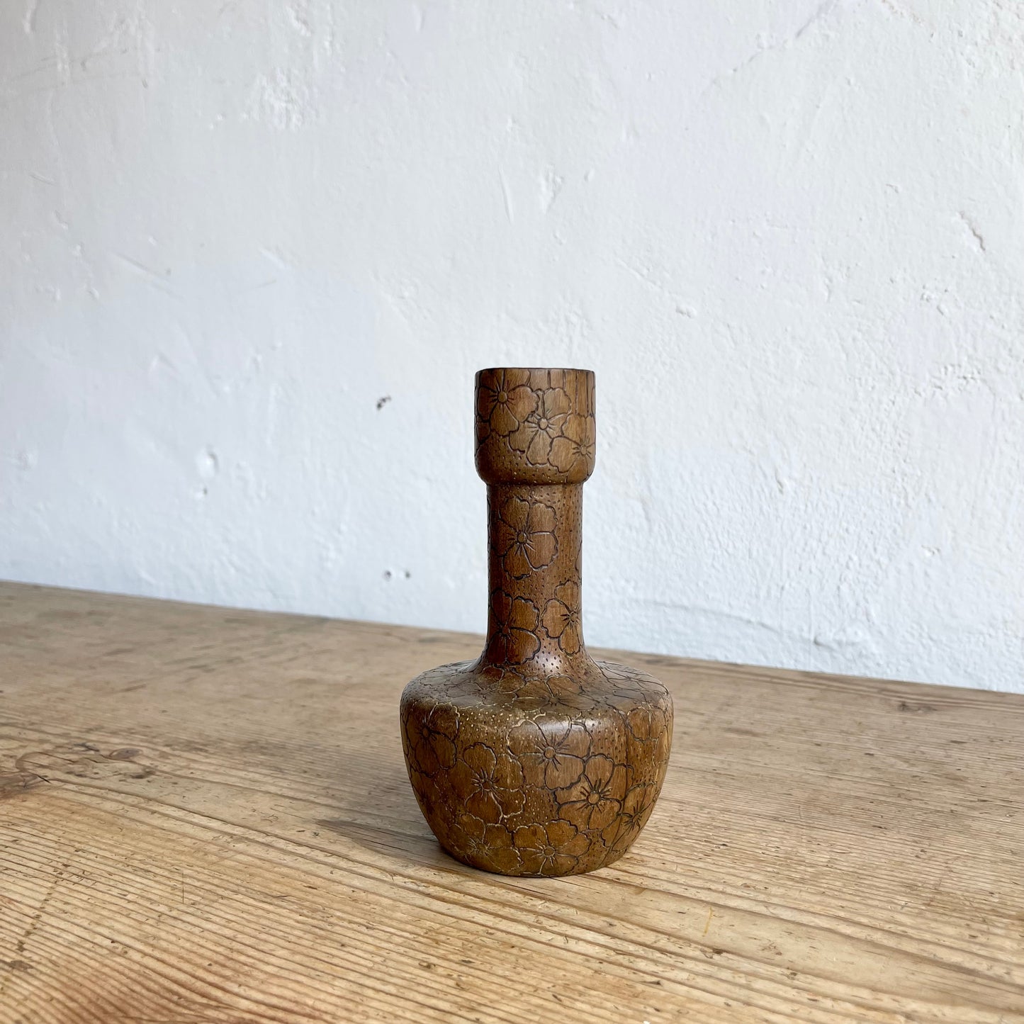 Vintage Engraved Wooden Candlestick