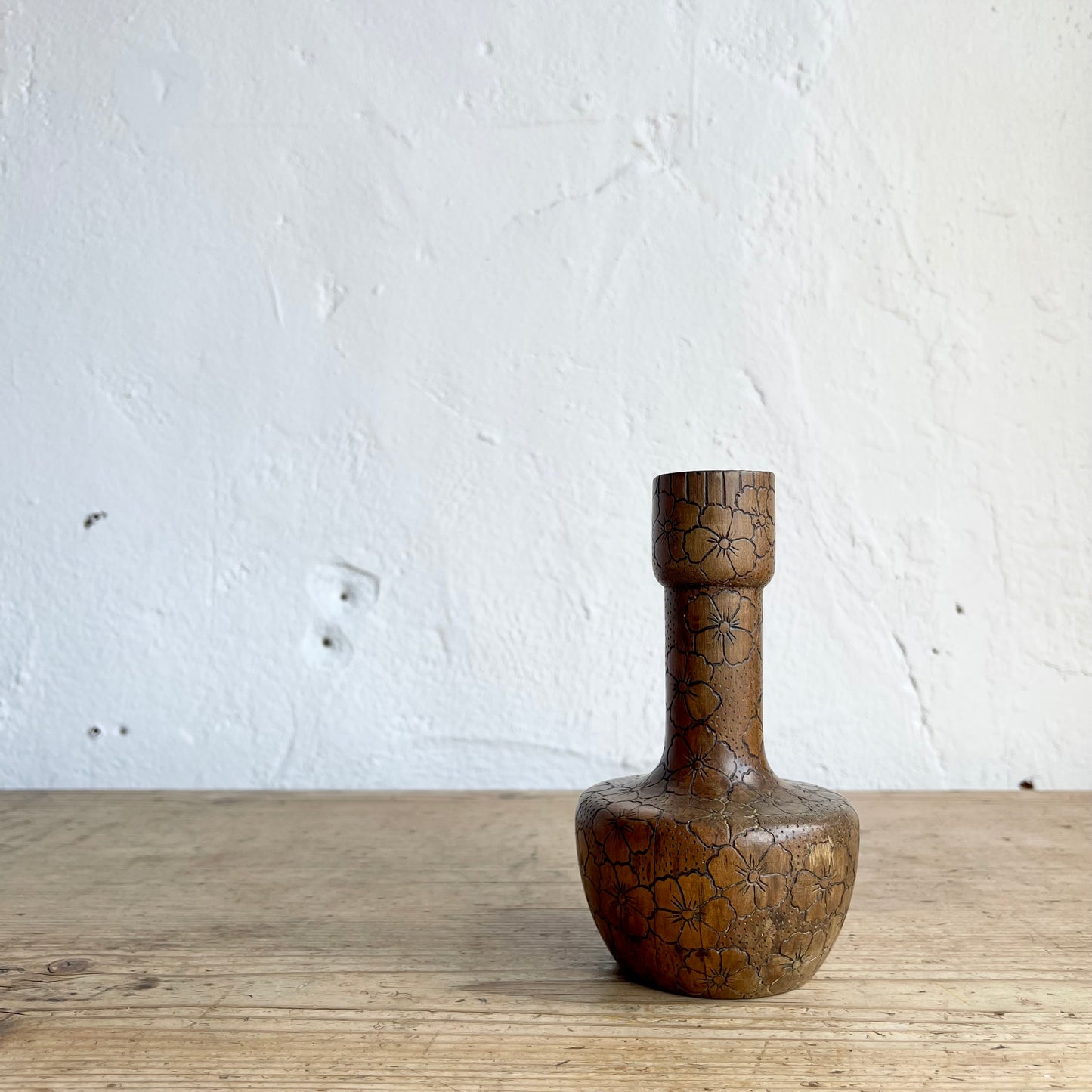 Vintage Engraved Wooden Candlestick