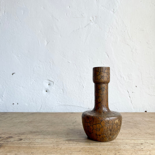 Vintage Engraved Wooden Candlestick