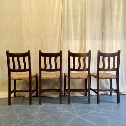 Set of Four Oak + Rush Seat Chairs - #2253