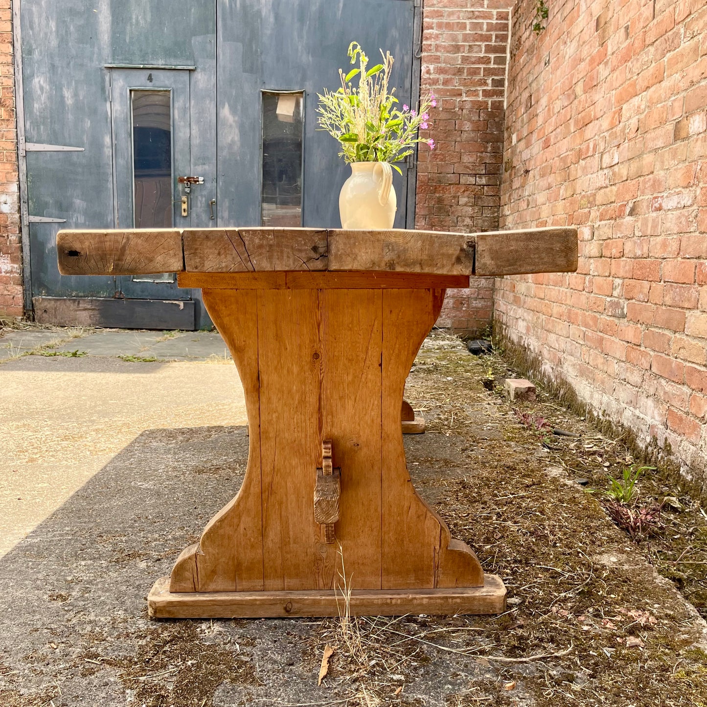 Antique Pine Table + Bench Set - #1407