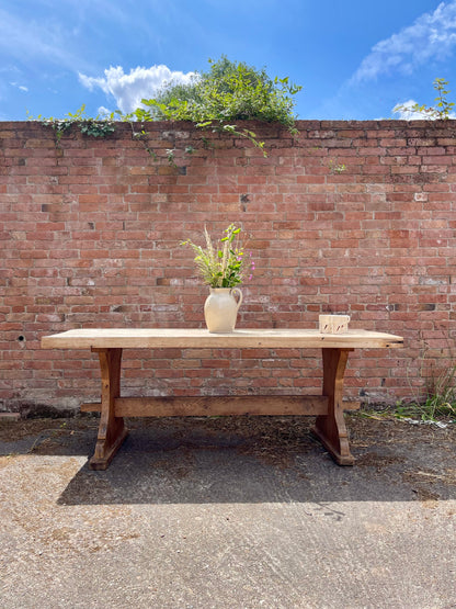 Antique Pine Table + Bench Set - #1407