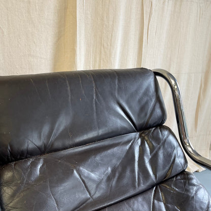 Vintage 70s Sling Back Leather + Chrome Armchairs - #2316
