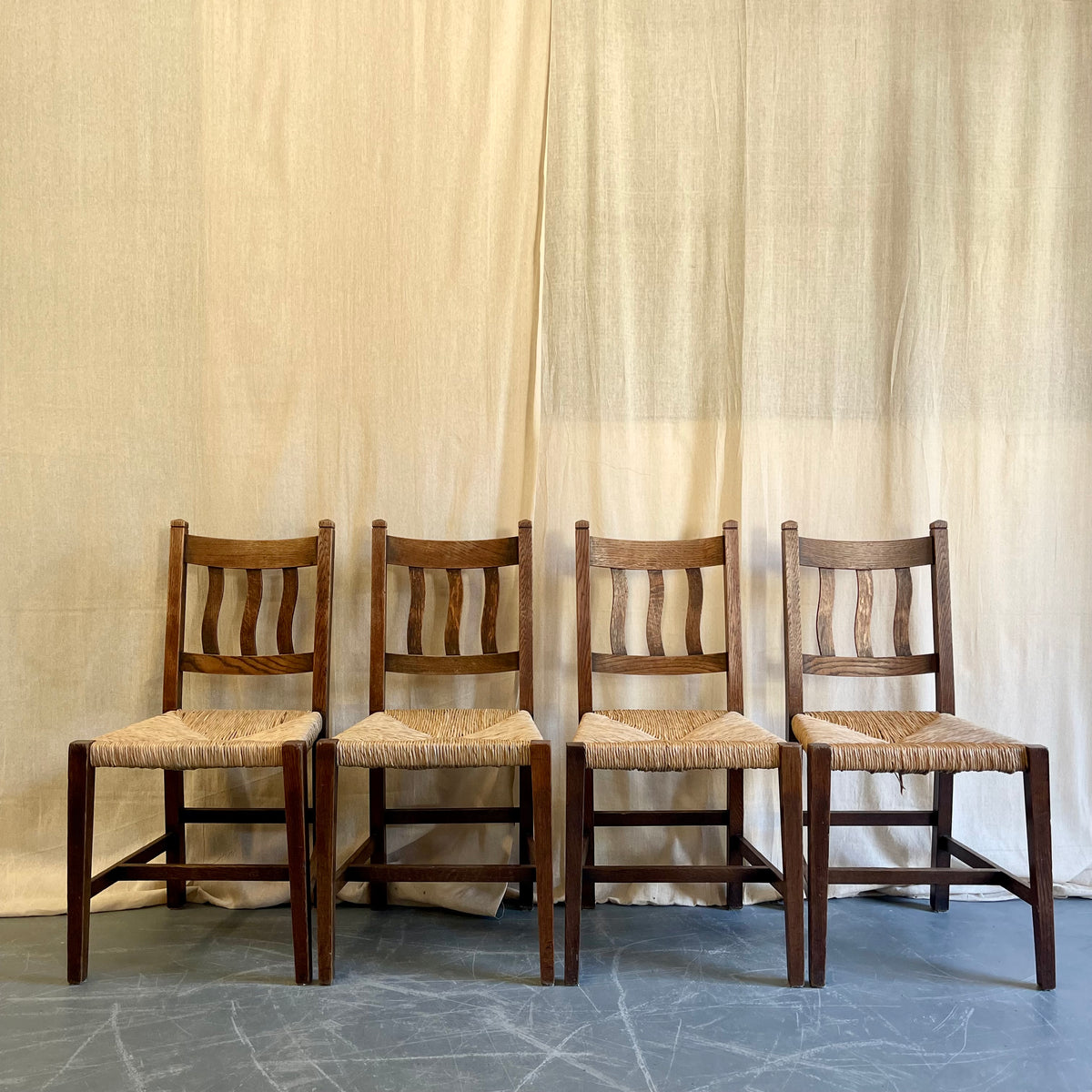 Set of Four Oak + Rush Seat Chairs - #2253