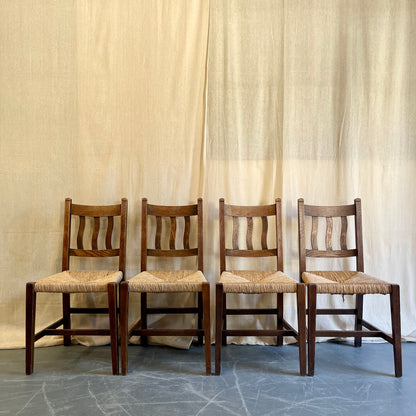Set of Four Oak + Rush Seat Chairs - #2253