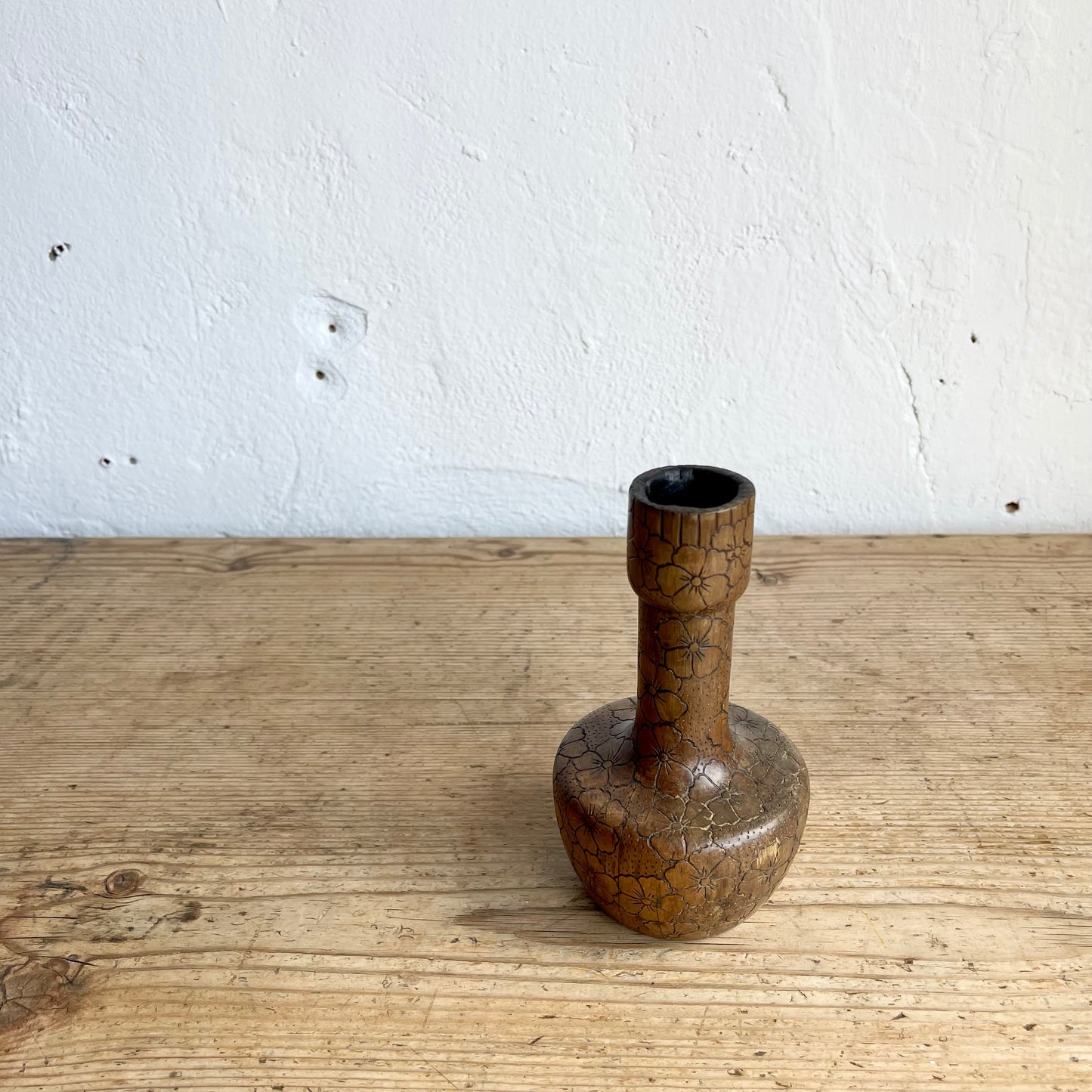 Vintage Engraved Wooden Candlestick
