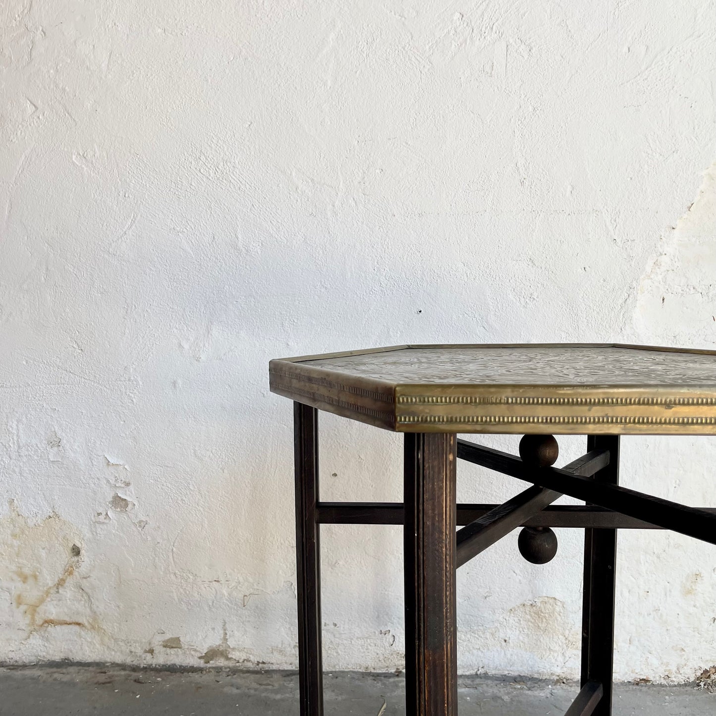 Brass & Oak Hexagonal Table - #1574