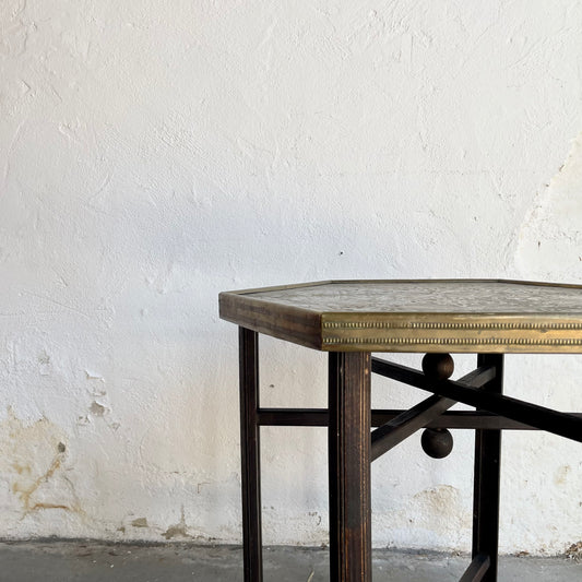 Brass & Oak Hexagonal Table - #1574