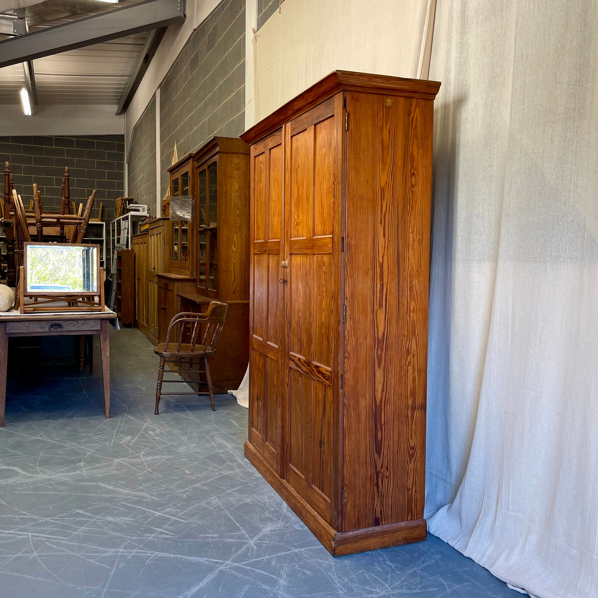 Antique Pitch Pine English School Cupboard - #2402