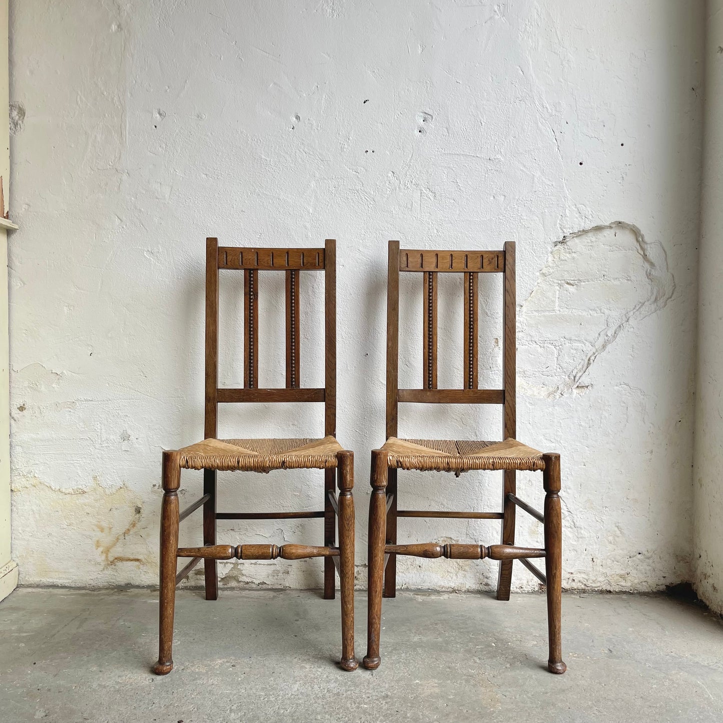 Set of Two Oak Rush Chairs - #1992