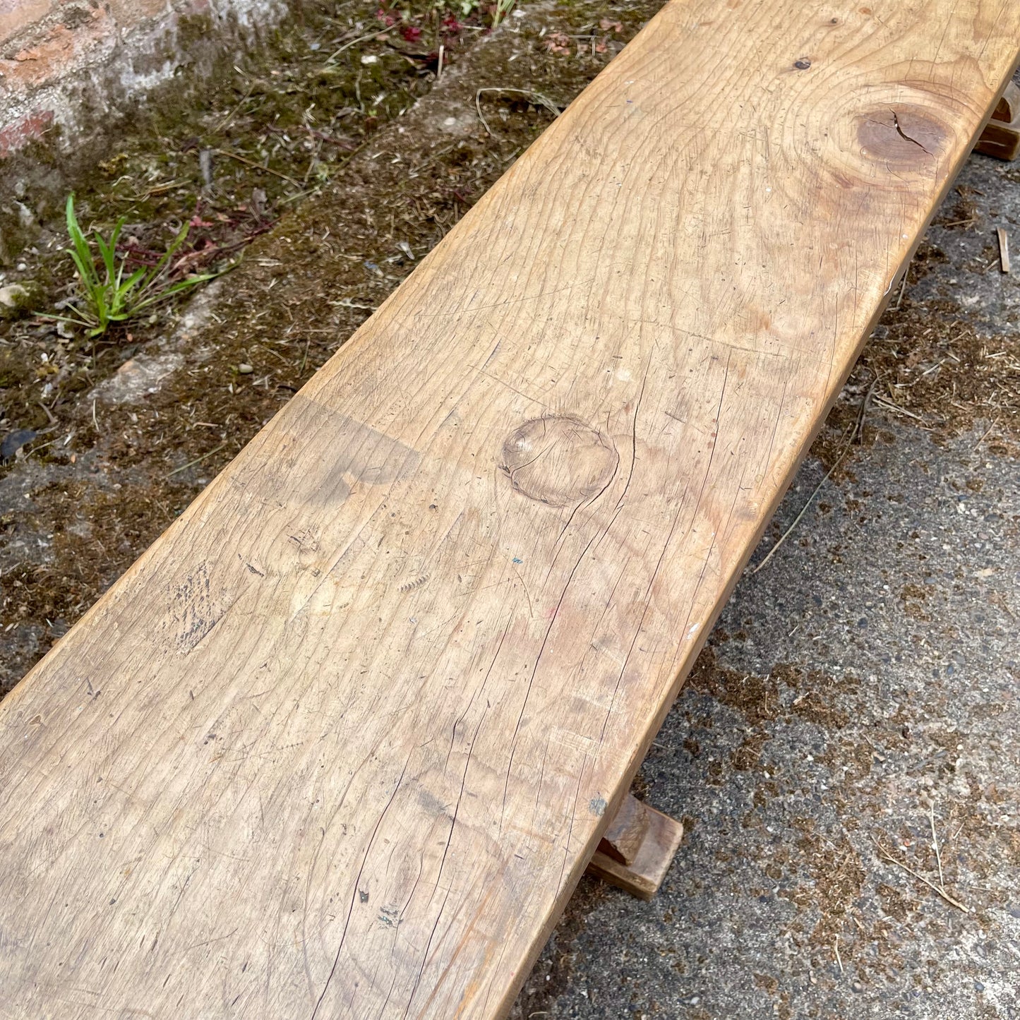 Antique Pine Table + Bench Set - #1407