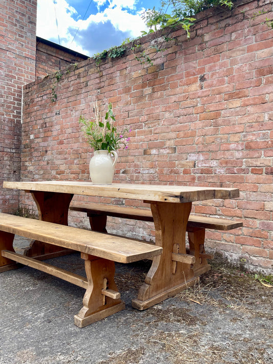 Antique Pine Table + Bench Set - #1407