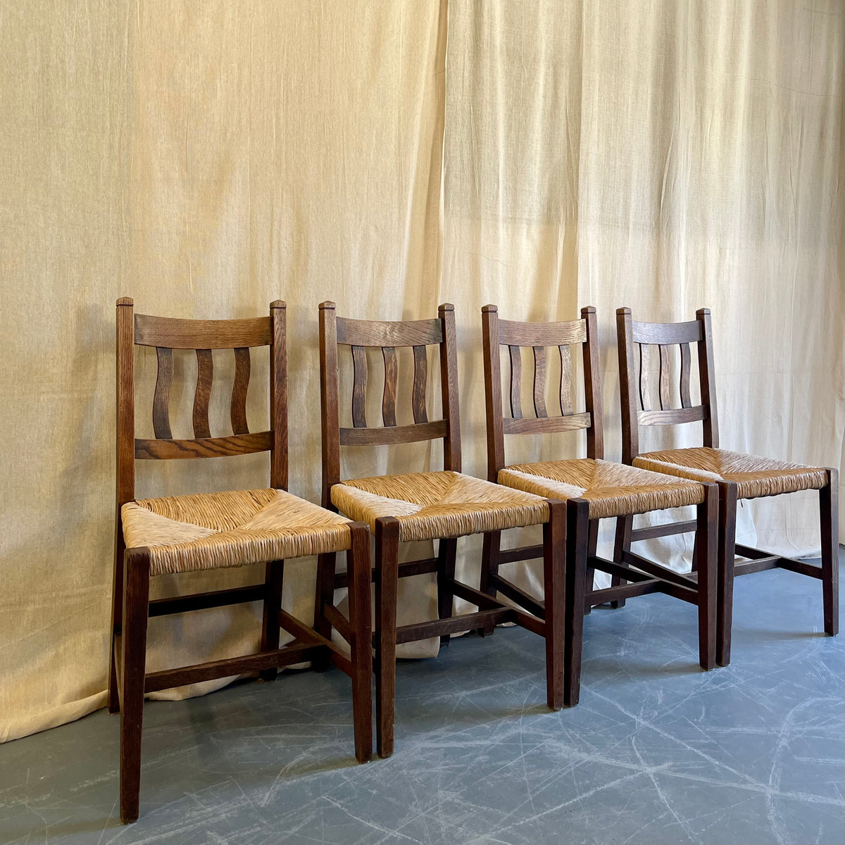 Set of Four Oak + Rush Seat Chairs - #2253