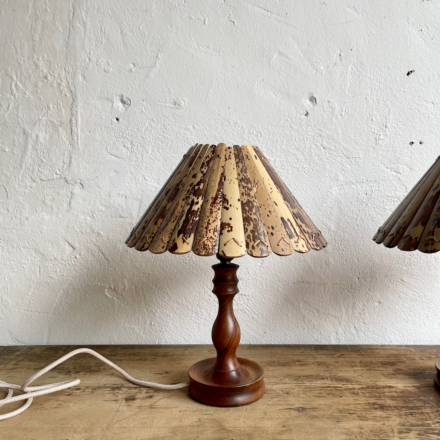 Pair of Vintage Wooden Lamps + Bamboo Shades