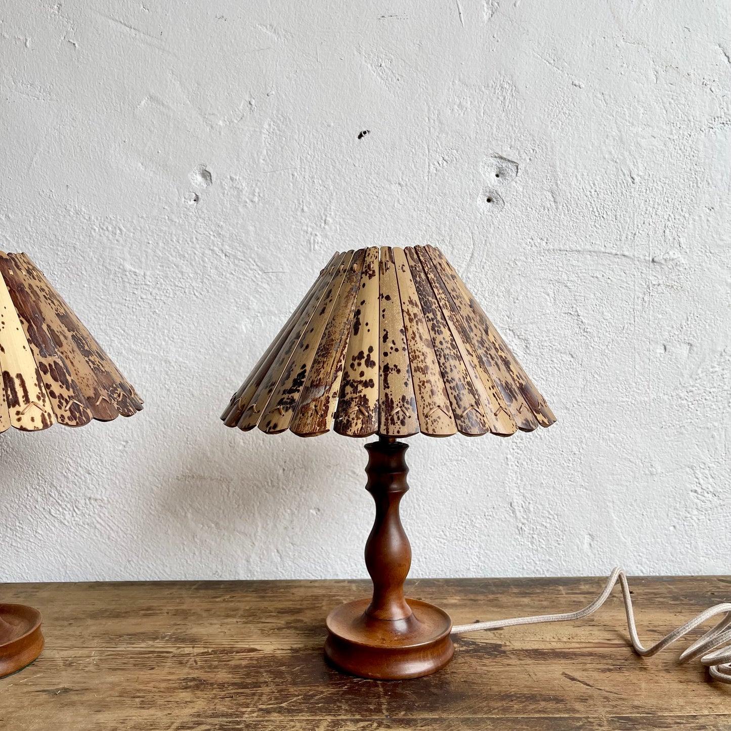 Pair of Vintage Wooden Lamps + Bamboo Shades