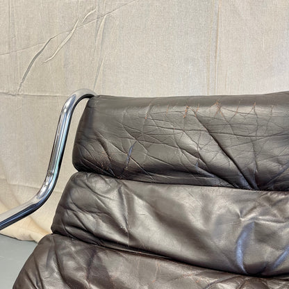 Vintage 70s Sling Back Leather + Chrome Armchairs - #2316