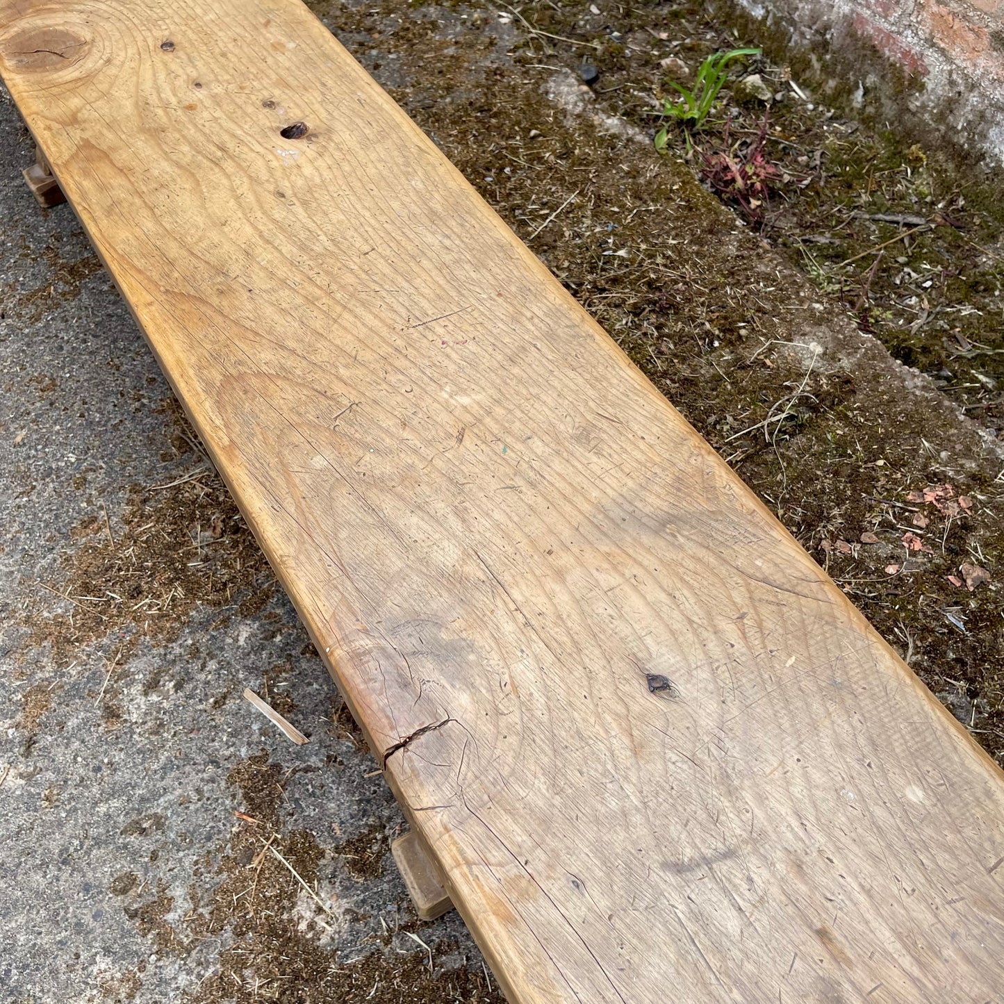 Antique Pine Table + Bench Set - #1407