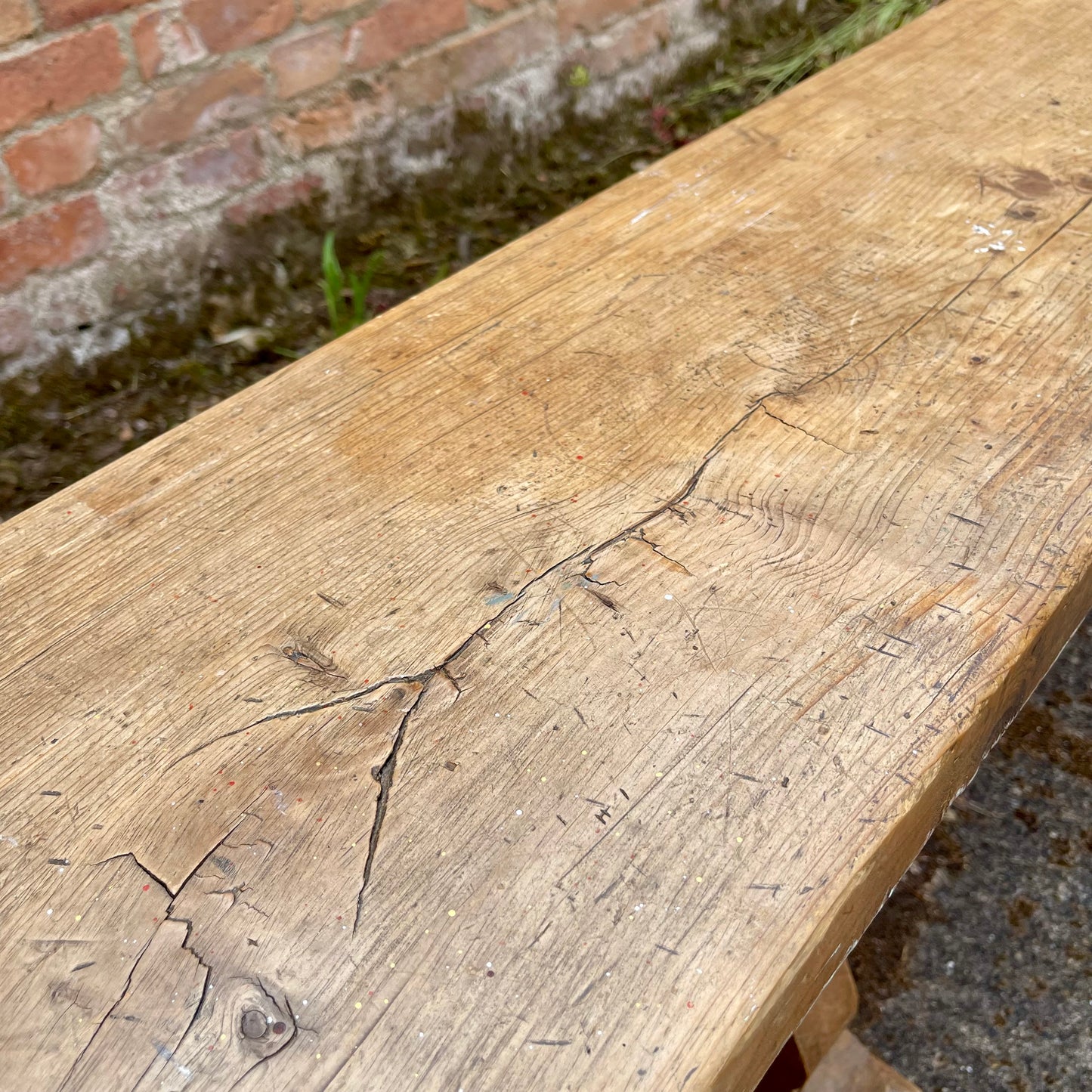 Antique Pine Table + Bench Set - #1407