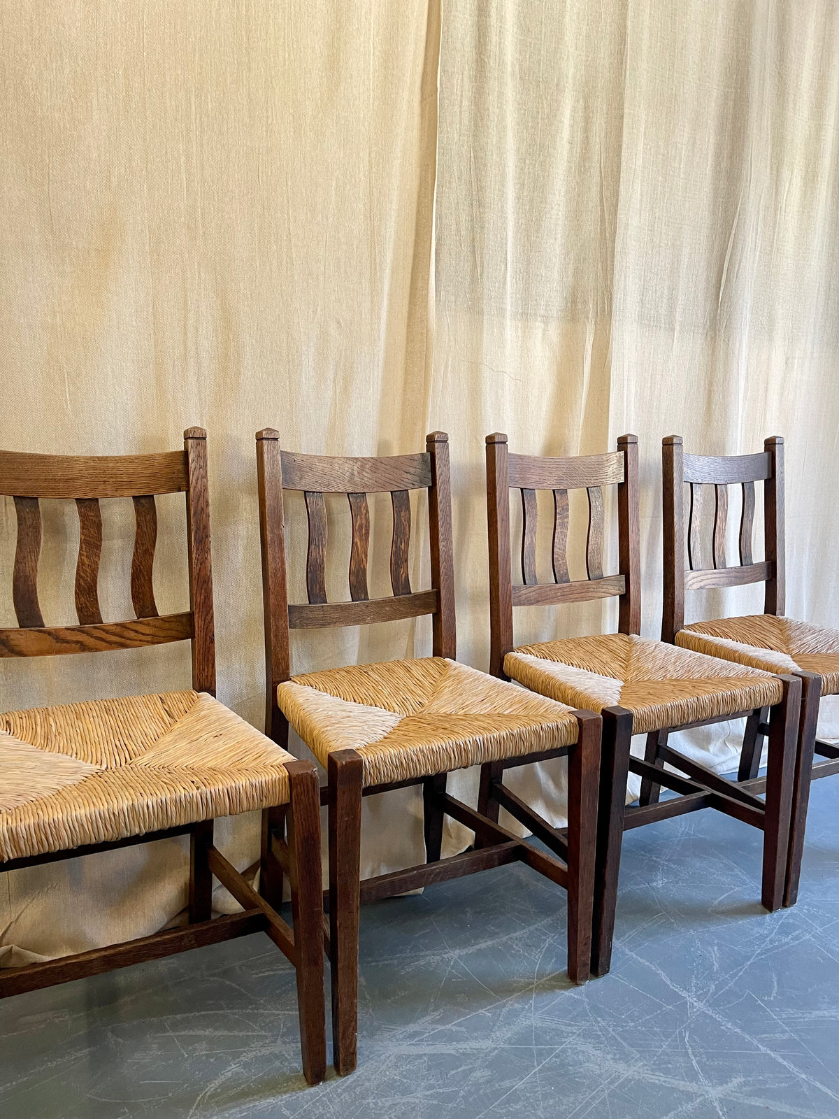 Set of Four Oak + Rush Seat Chairs - #2253