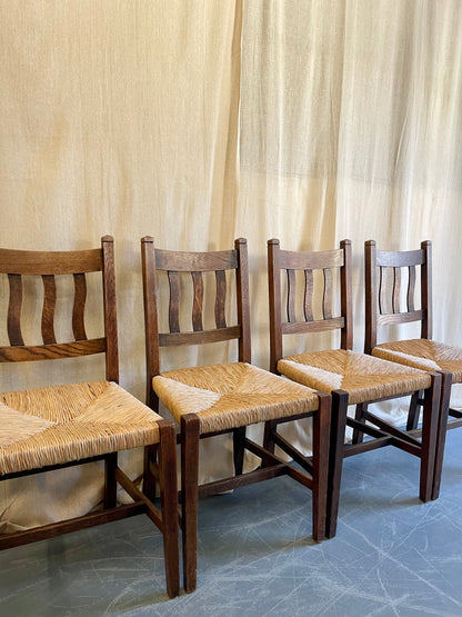 Set of Four Oak + Rush Seat Chairs - #2253