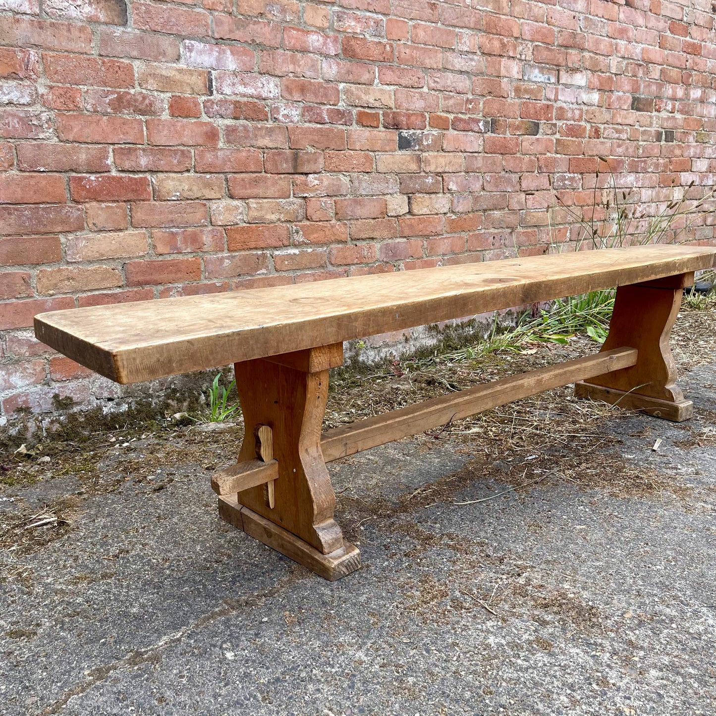 Antique Pine Table + Bench Set - #1407
